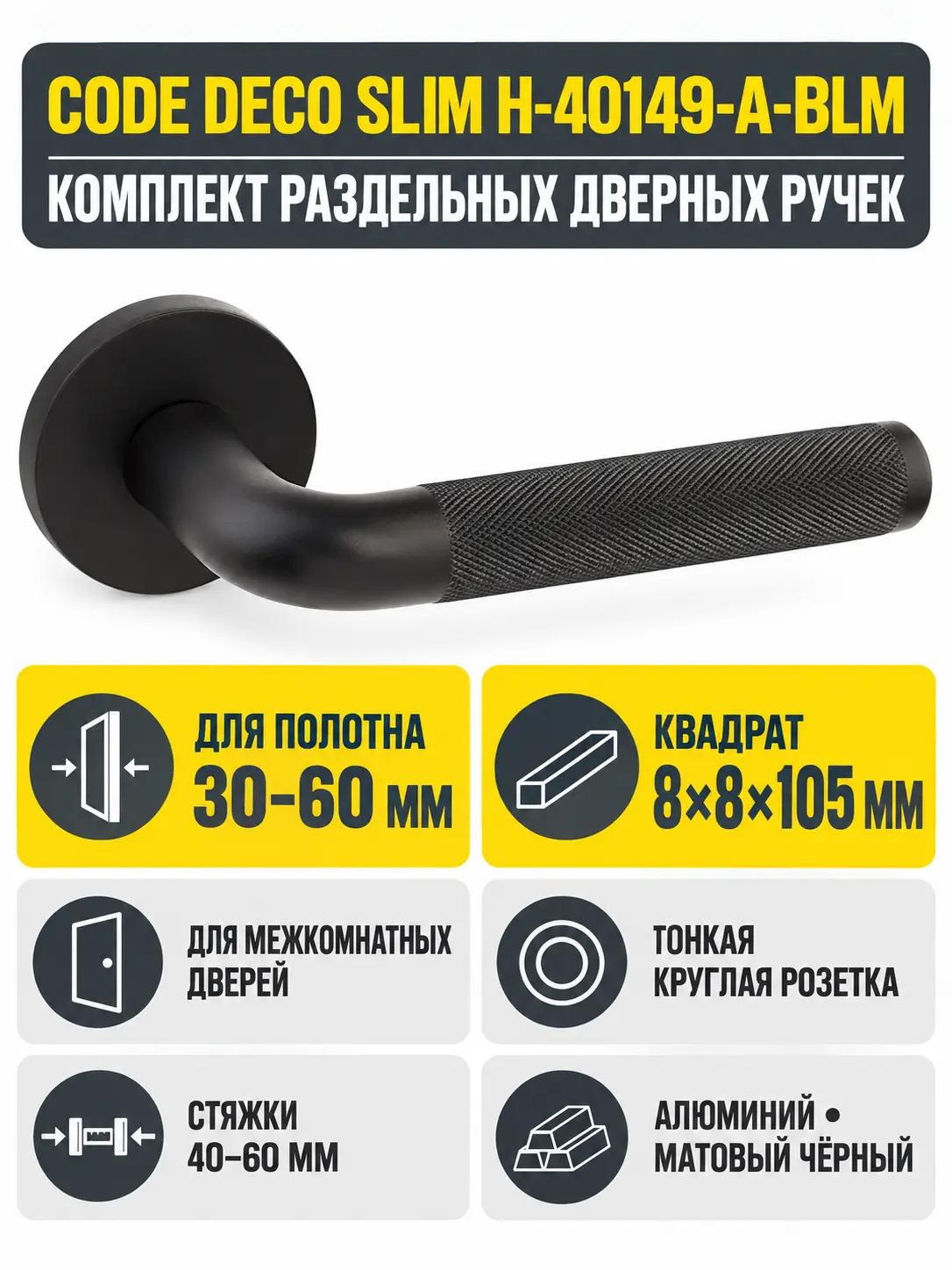 Ручки дверные Code Deco Slim H-40149-A-BLM