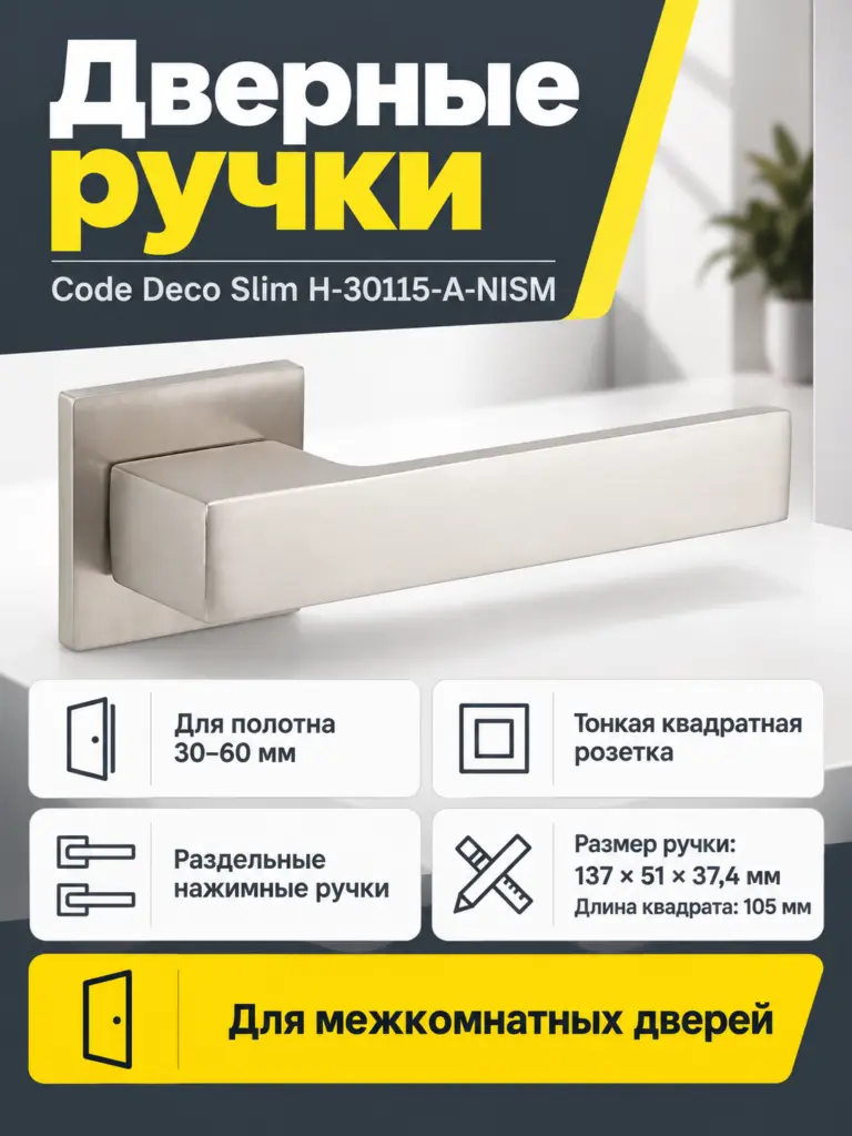Ручки дверные Code Deco Slim H-30115-A-NISM