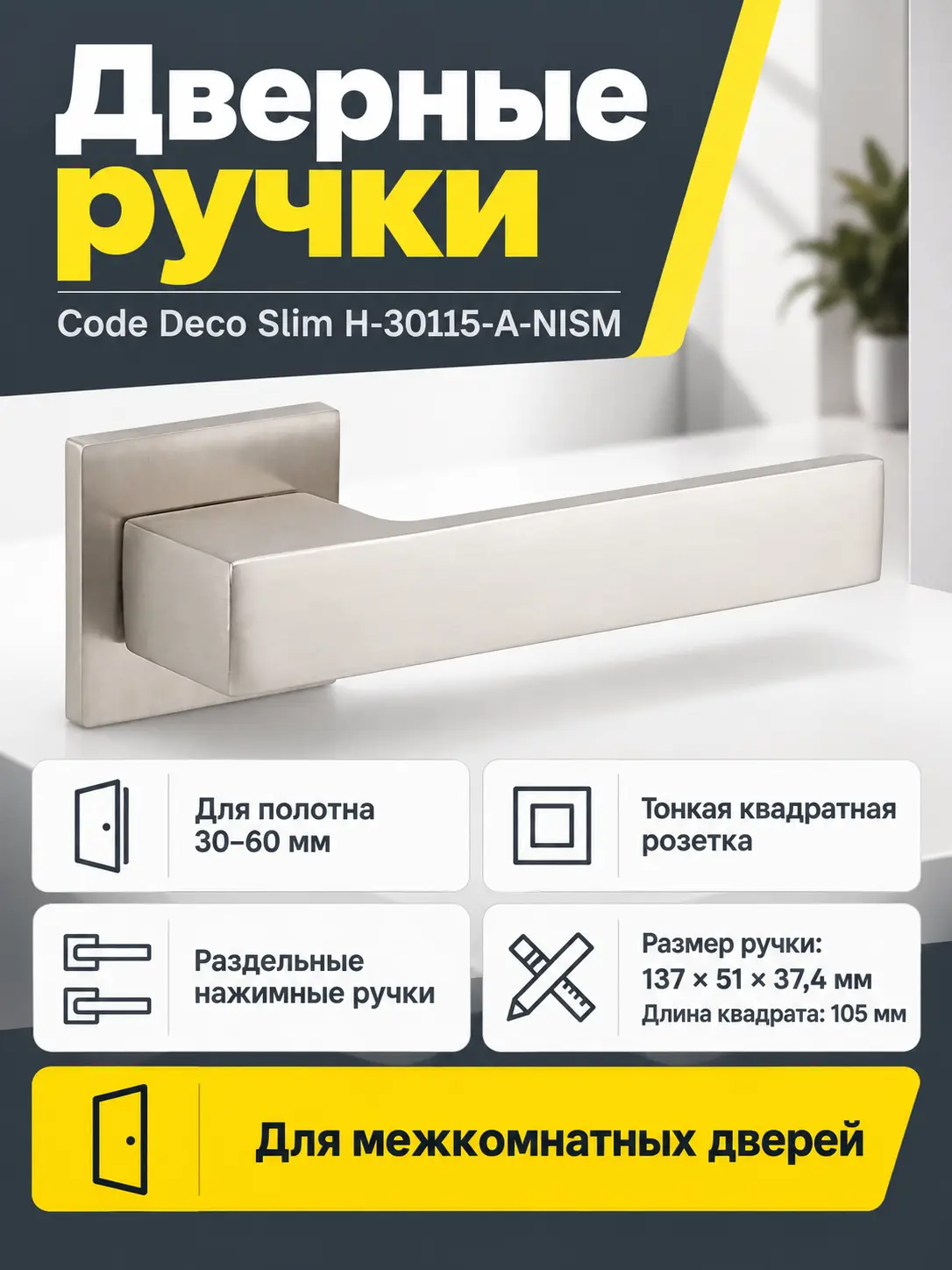 Ручки дверные Code Deco Slim H-30115-A-NISM