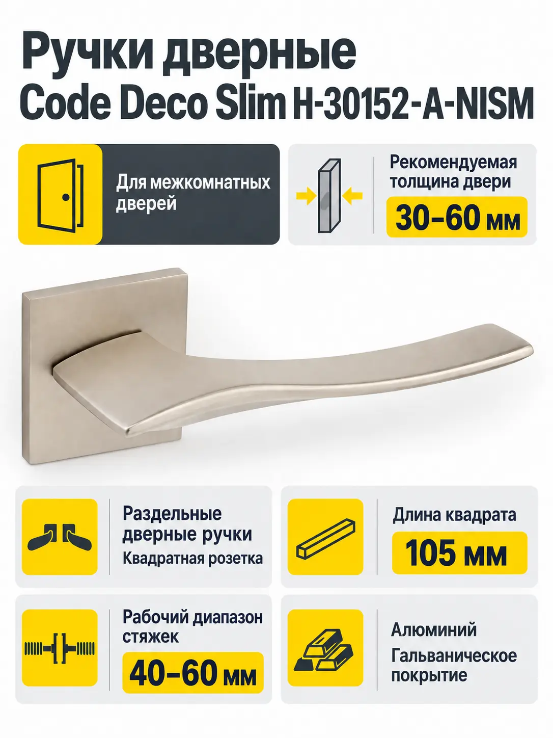 Ручки дверные Code Deco Slim H-30152-A-NISM