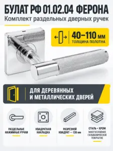 БУЛАТ РФ 01.02.04 ФЕРОНА хром Комплект ручек для металлических дверей