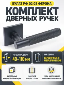 БУЛАТ РФ 02.02 ФЕРОНА матовый черный Комплект ручек для металлических дверей