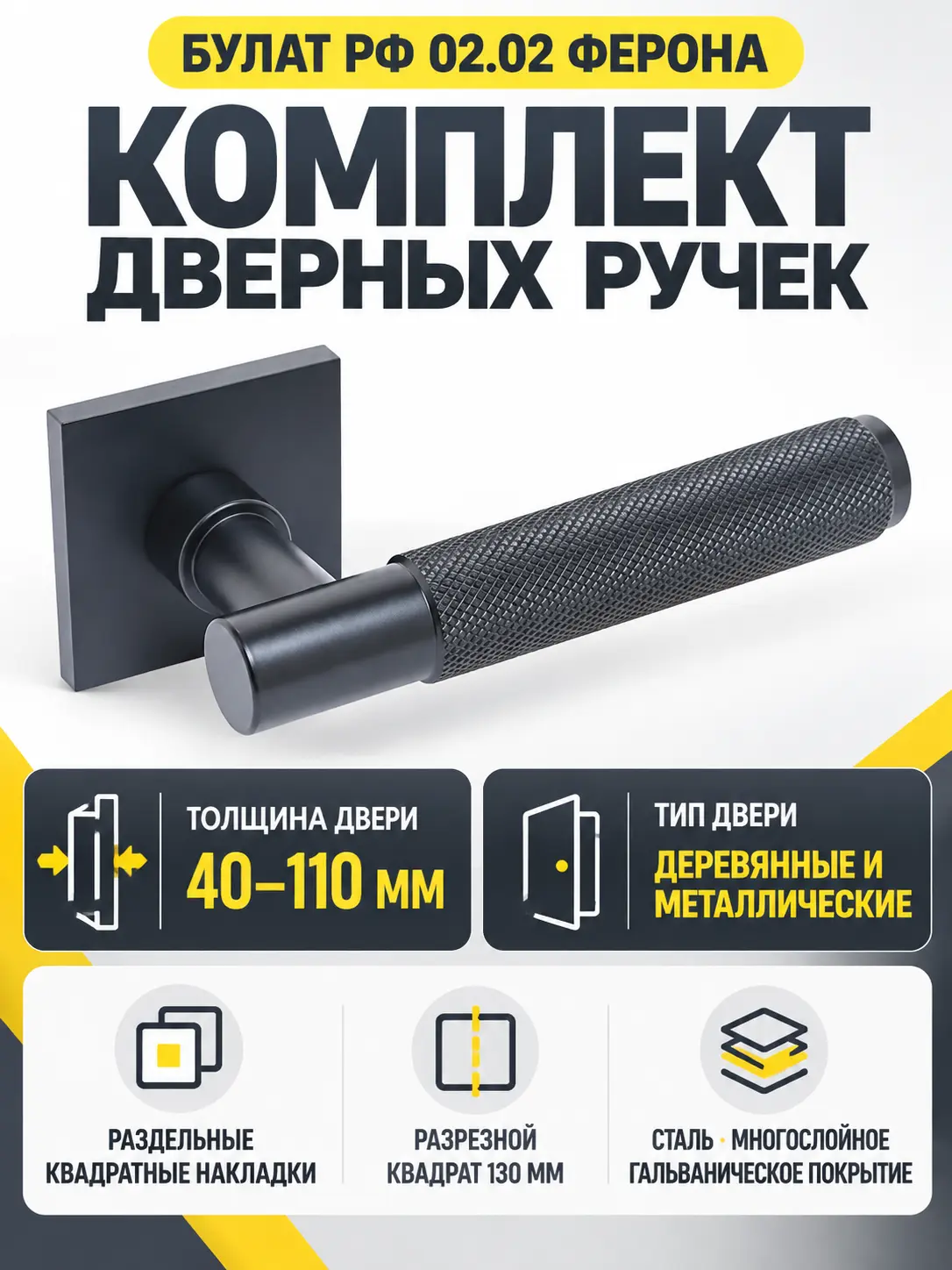 БУЛАТ РФ 02.02 ФЕРОНА матовый черный Комплект ручек для металлических дверей