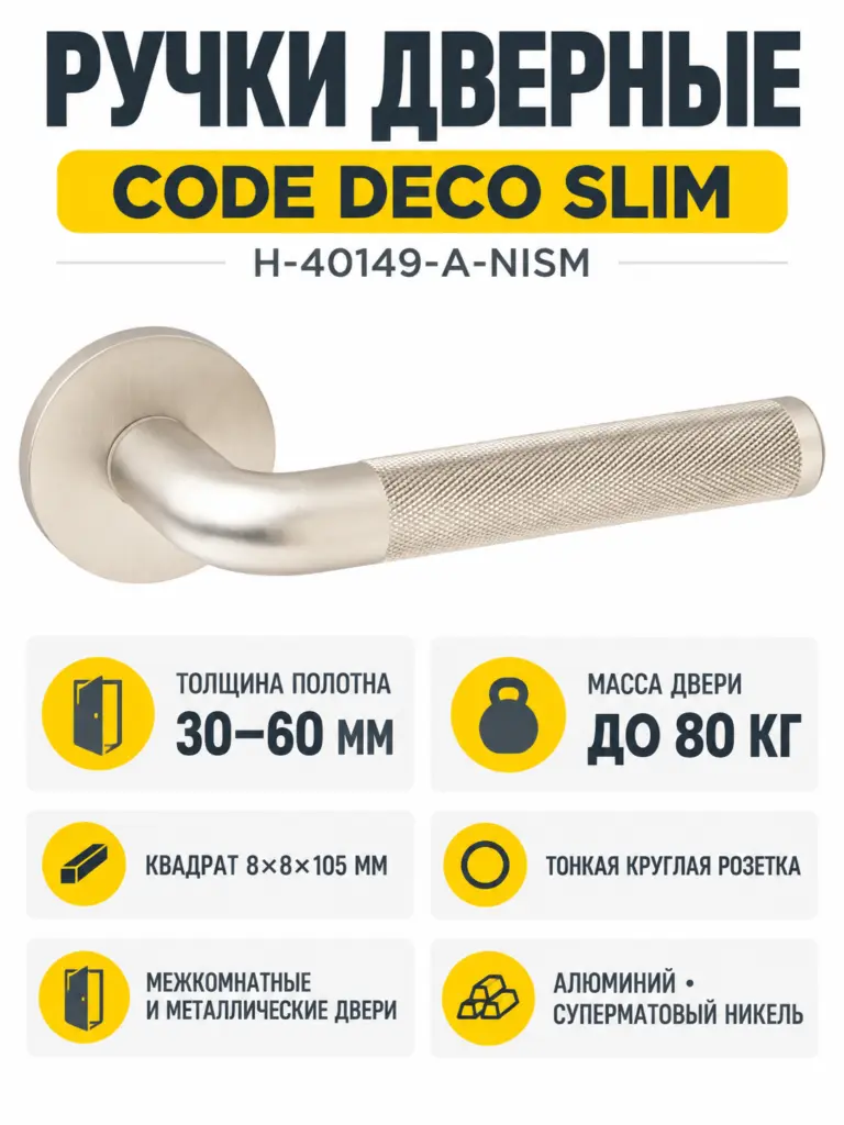 Ручки дверные Code Deco Slim H-40149-A-NISM