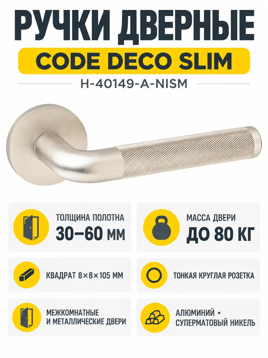 Ручки дверные Code Deco Slim H-40149-A-NISM