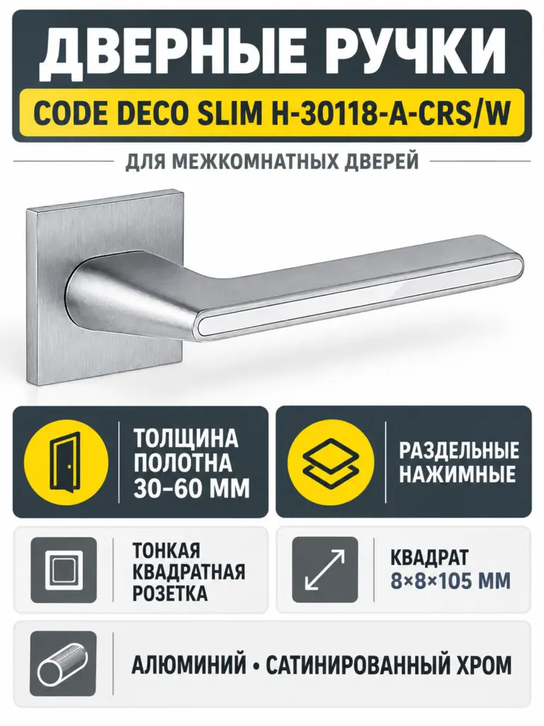 Ручки дверные Code Deco Slim H-30118-A-CRS W