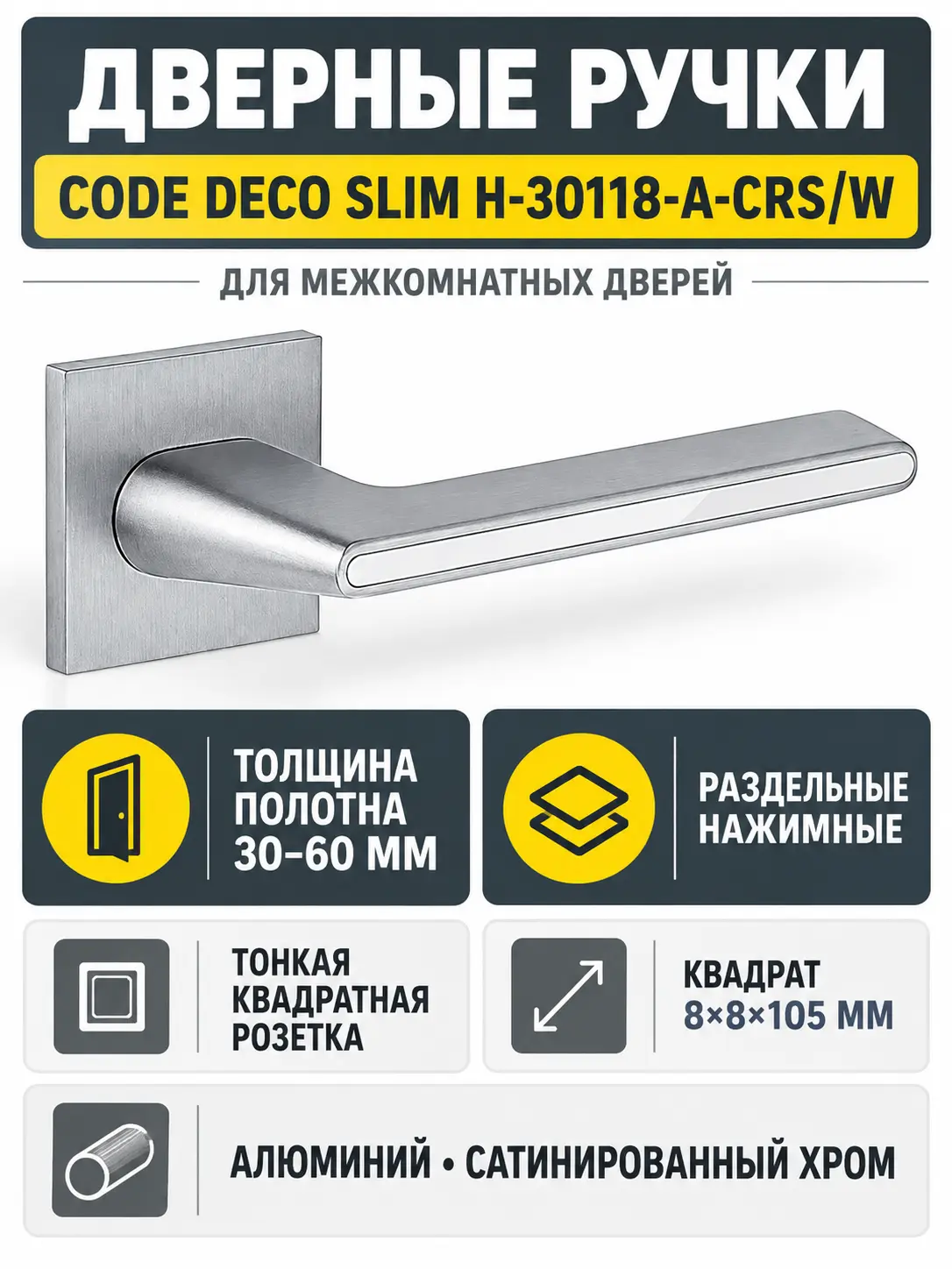 Ручки дверные Code Deco Slim H-30118-A-CRS W