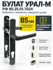 БУЛАТ РФ 85.25.01.7024 УРАЛ-М графит с пружин. м о 85 "под пальчики" для узкопр. Комплект ручек