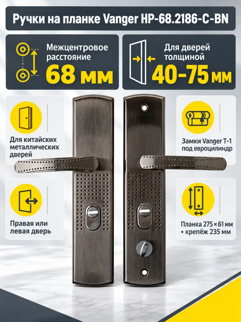 Ручки на планке Vanger HP-68.2186-C-BN
