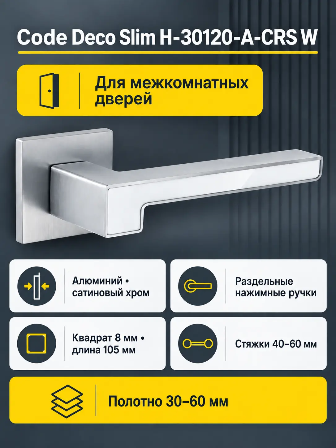 Ручки дверные Code Deco Slim H-30120-A-CRS W