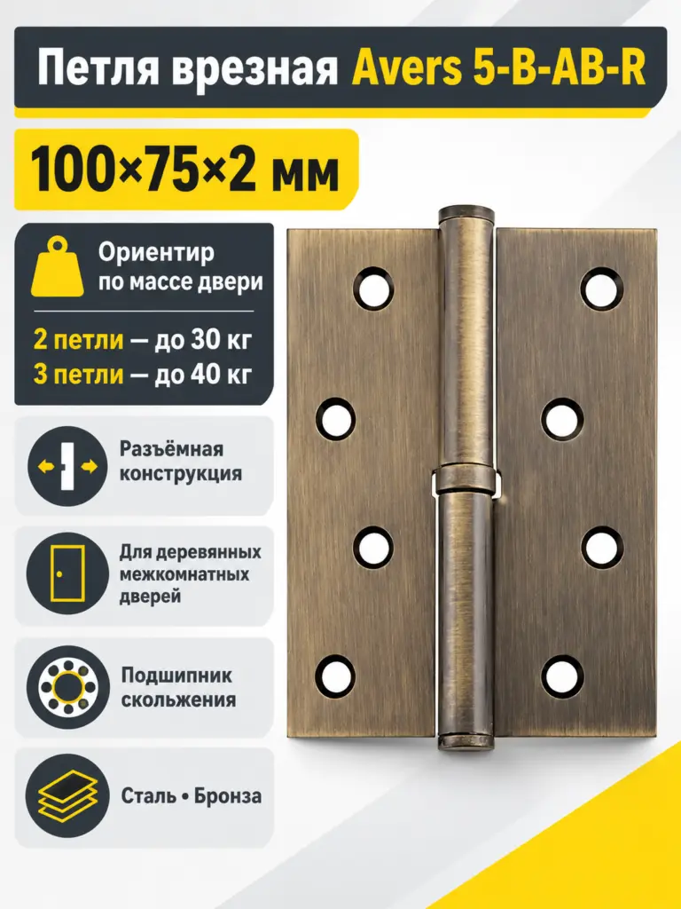 Петля врезная Avers 100*75*2 5-B-AB-R