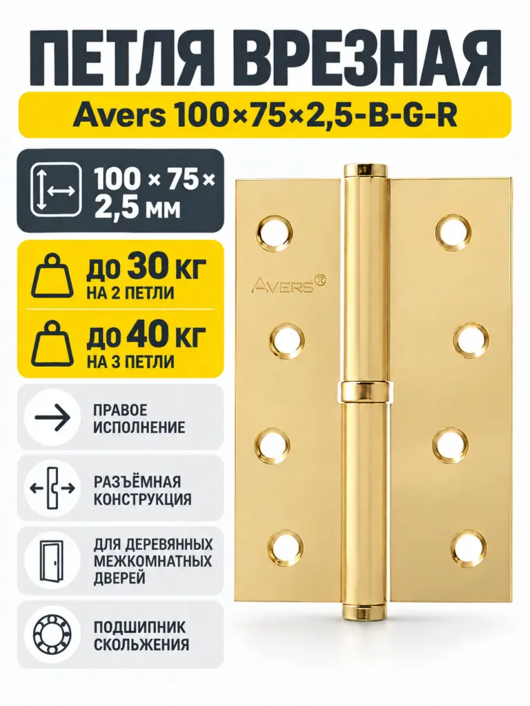 Петля врезная Avers 100*75*2 5-B-G-R