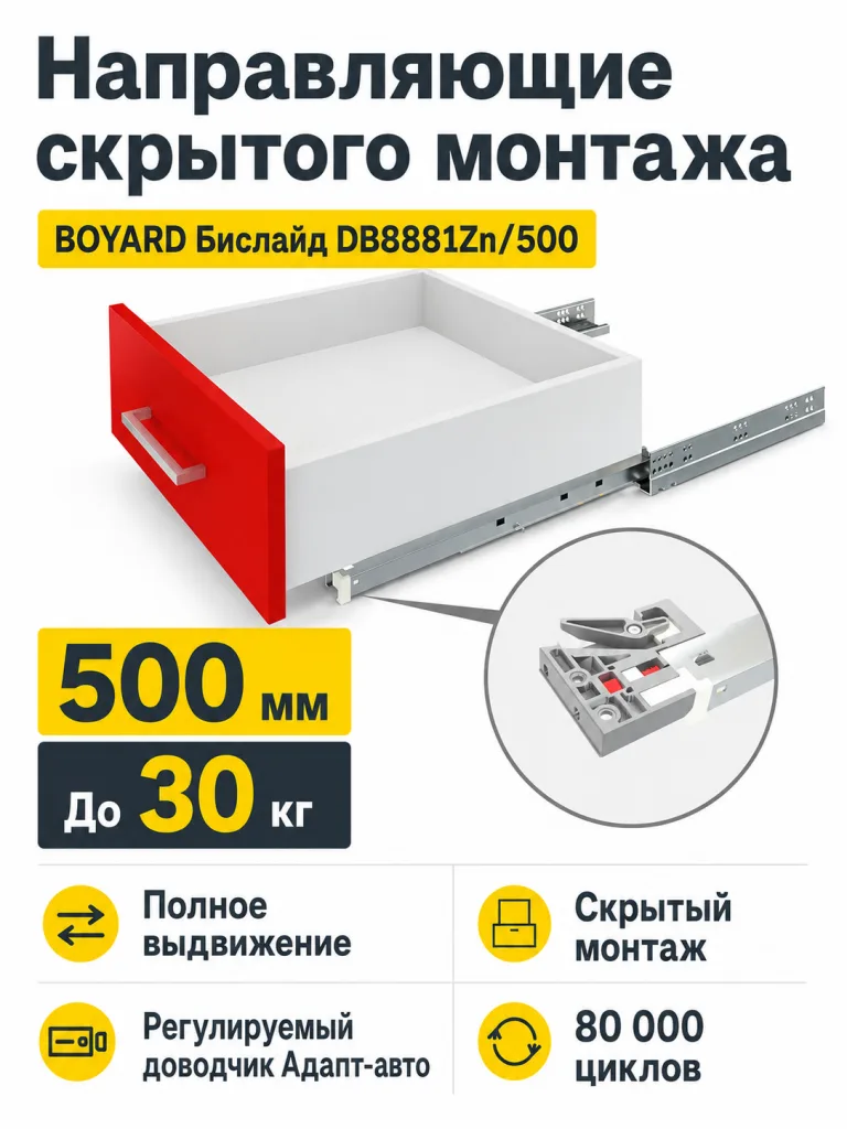 Направляющие скрытого монтажа Бислайд DB8881Zn/500