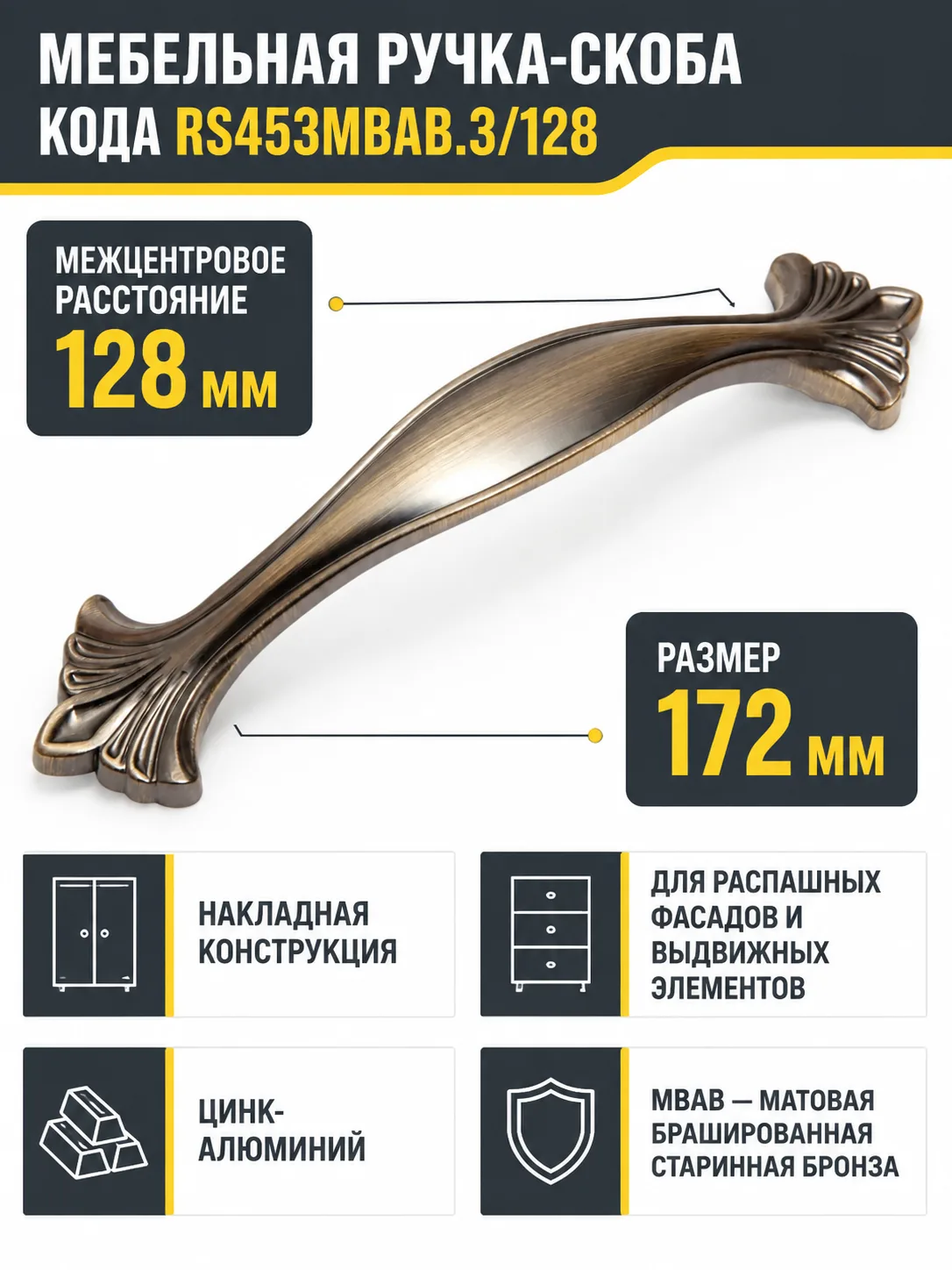 Мебельная ручка КОДА RS453MBAB.3/128