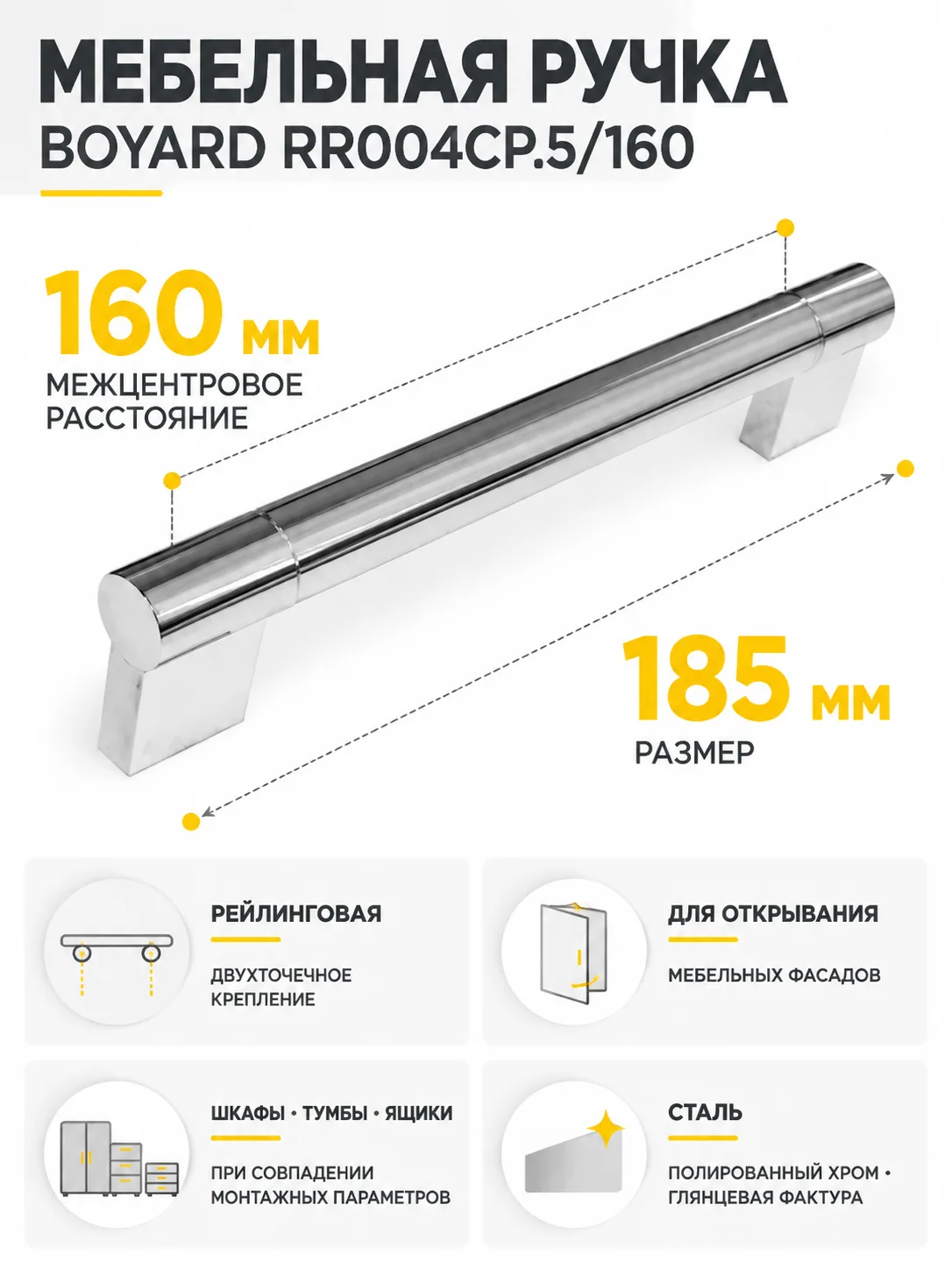 Мебельная ручка RR004CP.5/160