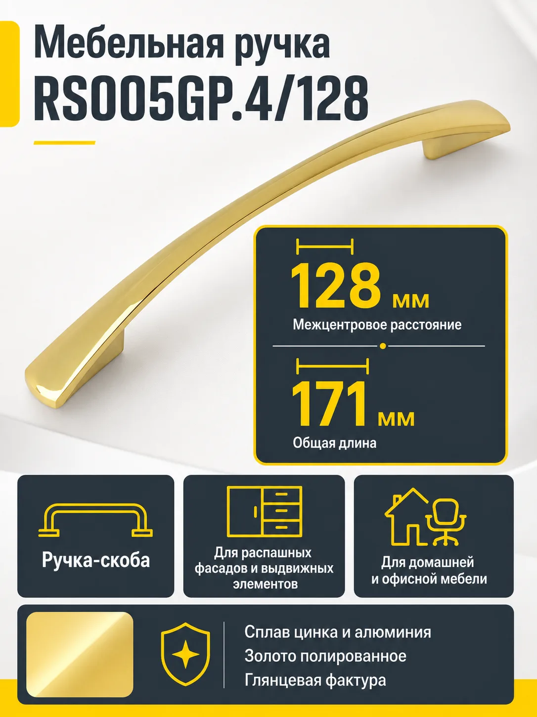 Мебельная ручка RS005GP.4/128