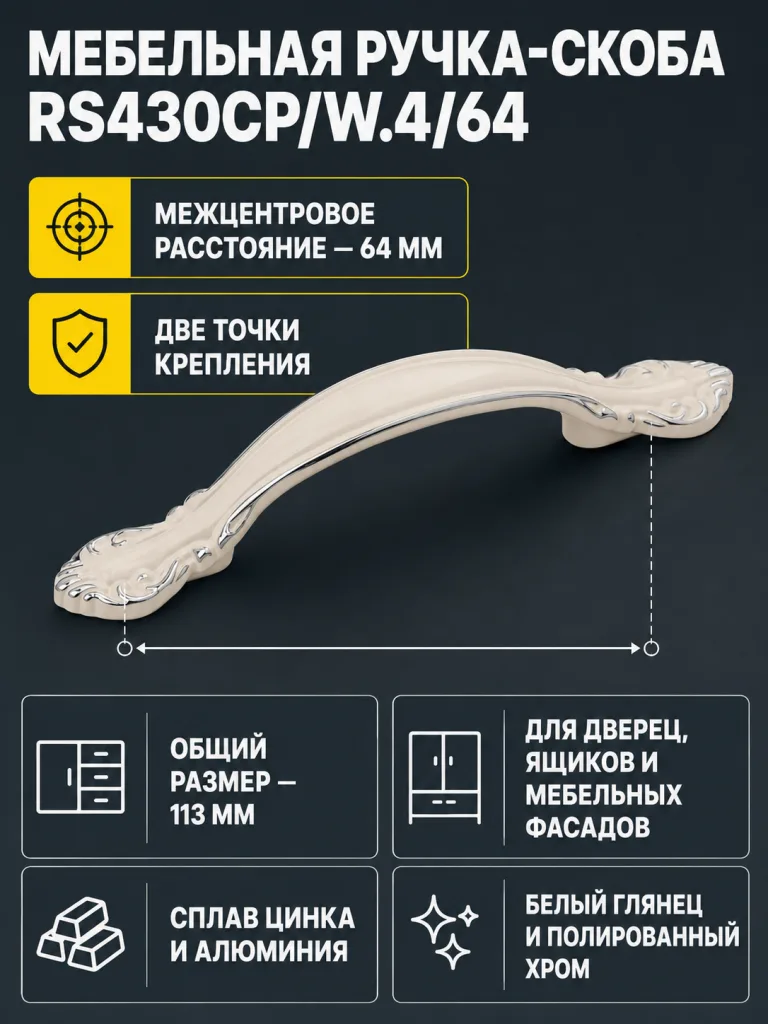 Мебельная ручка RS430CP/W.4/64