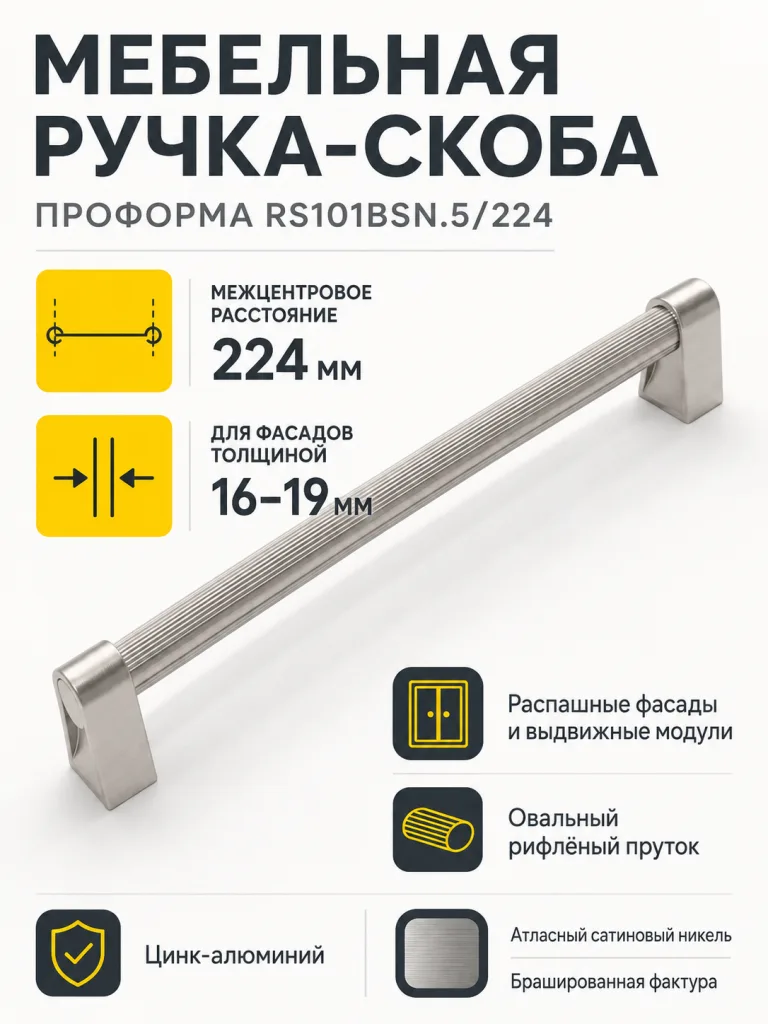 Мебельная ручка ПРОФОРМА RS101BSN.5/224