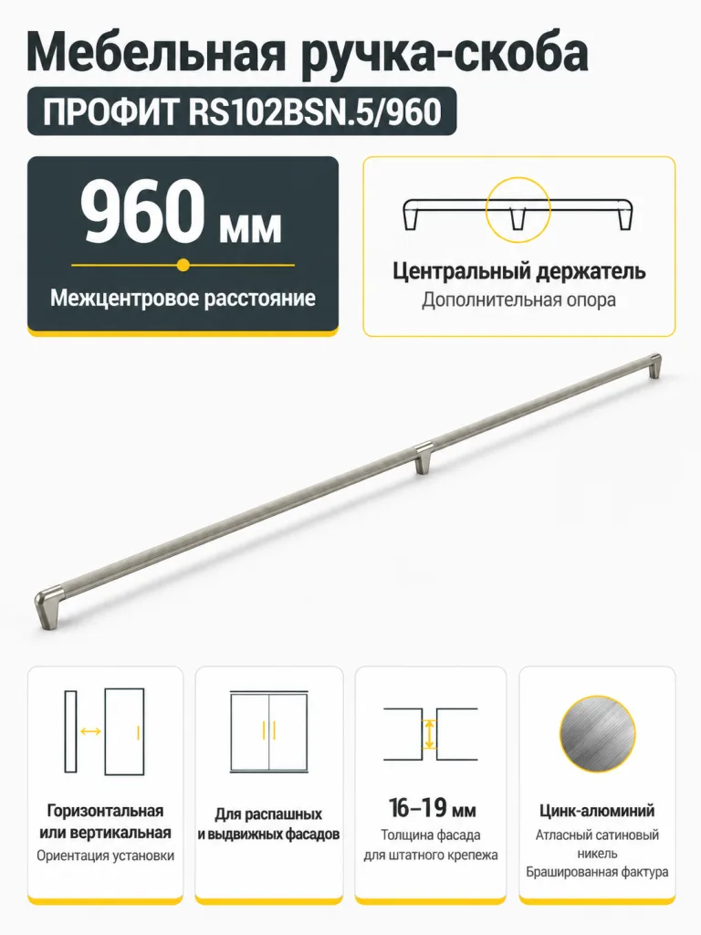 Мебельная ручка ПРОФИТ RS102BSN.5/960