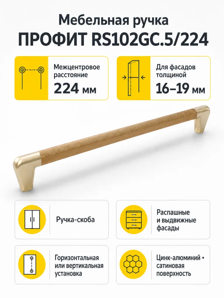 Мебельная ручка ПРОФИТ RS102GC.5/224