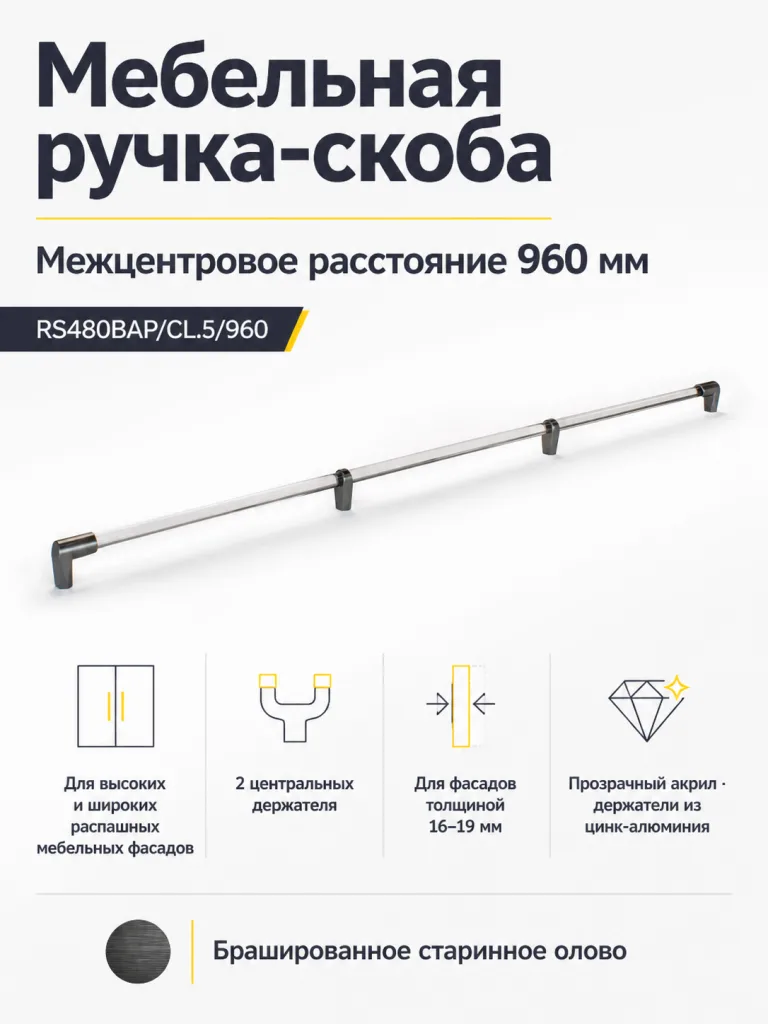 Мебельная ручка ПРОРОК RS480BAP/CL.5/960