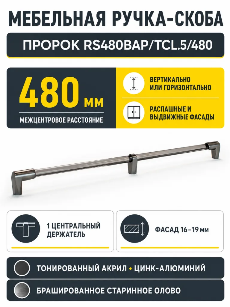 Мебельная ручка ПРОРОК RS480BAP/TCL.5/480