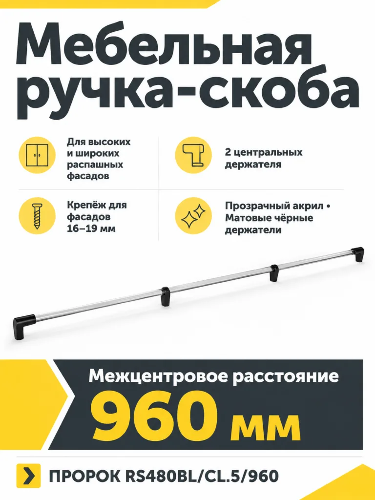 Мебельная ручка ПРОРОК RS480BL/CL.5/960