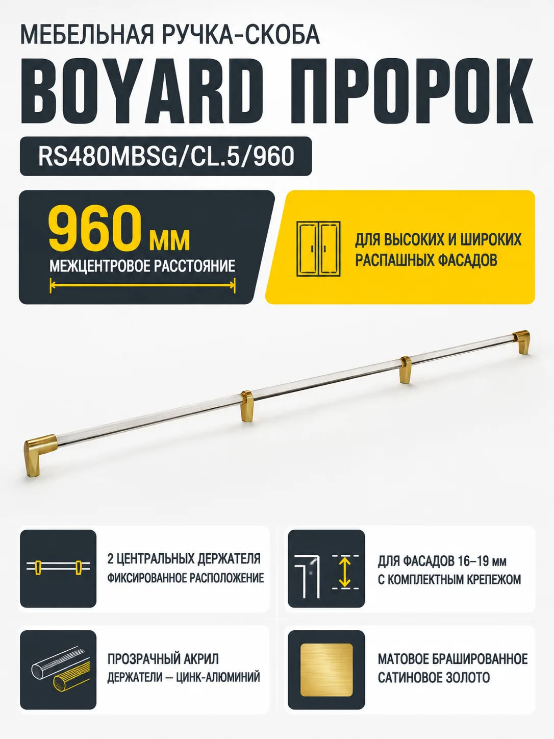 Мебельная ручка ПРОРОК RS480MBSG/CL.5/960
