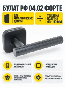 БУЛАТ РФ 04.02 ФОРТЕ матовый черный Комплект ручек для металлических дверей