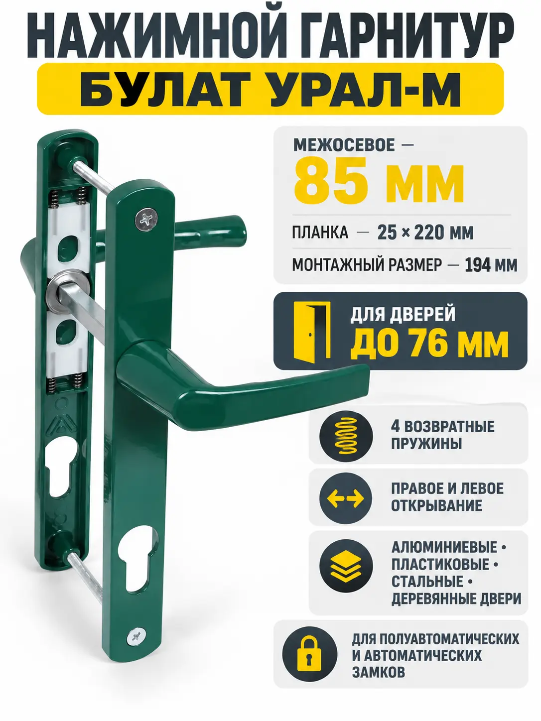 БУЛАТ РФ 85.25.01.6005 УРАЛ-М зеленый В2В м о 85 "под пальчики" для узкопр. Комплект ручек