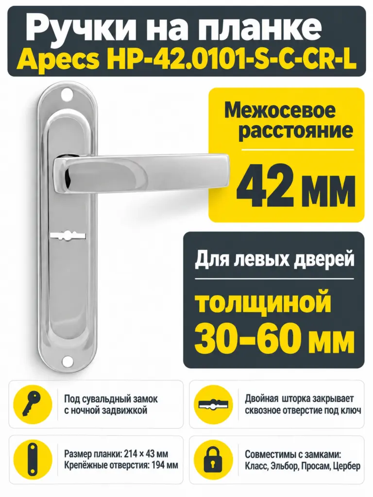 Ручки на планке Apecs НР-42.0101-S-C-CR-L
