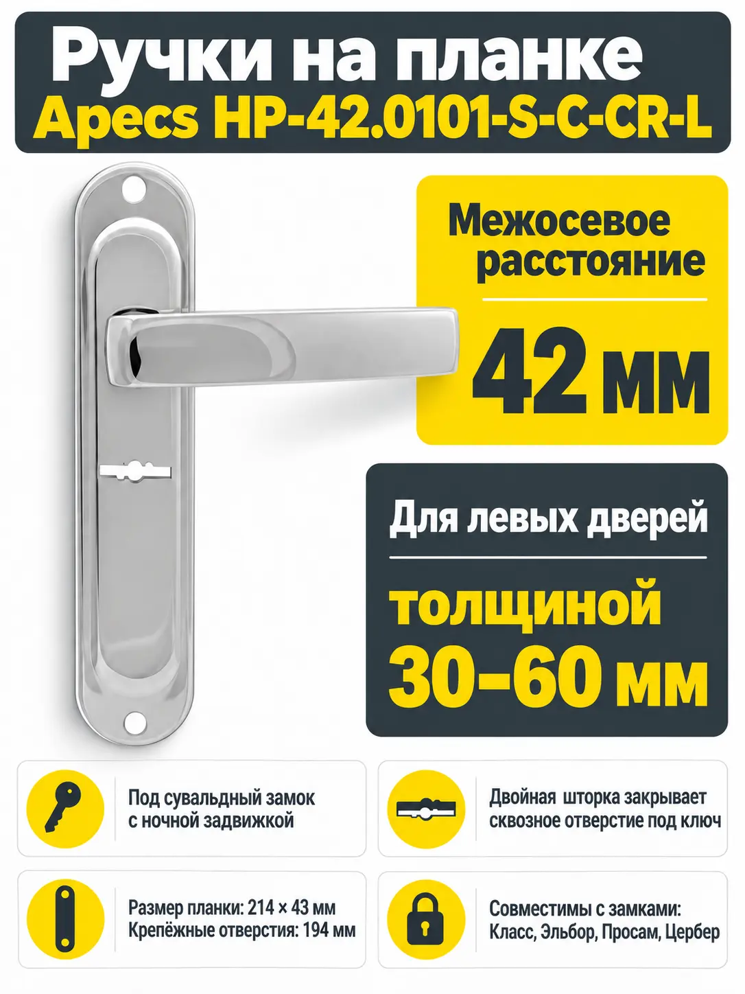Ручки на планке Apecs НР-42.0101-S-C-CR-L
