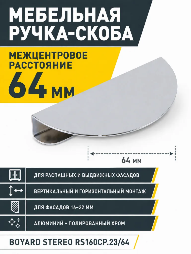 Мебельная ручка STEREO RS160CP.23/64