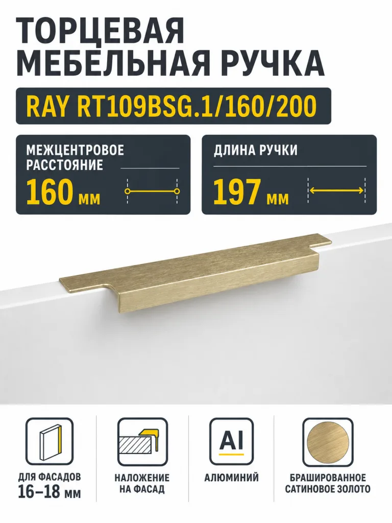 Мебельная ручка RAY RT109BSG.1/160/200
