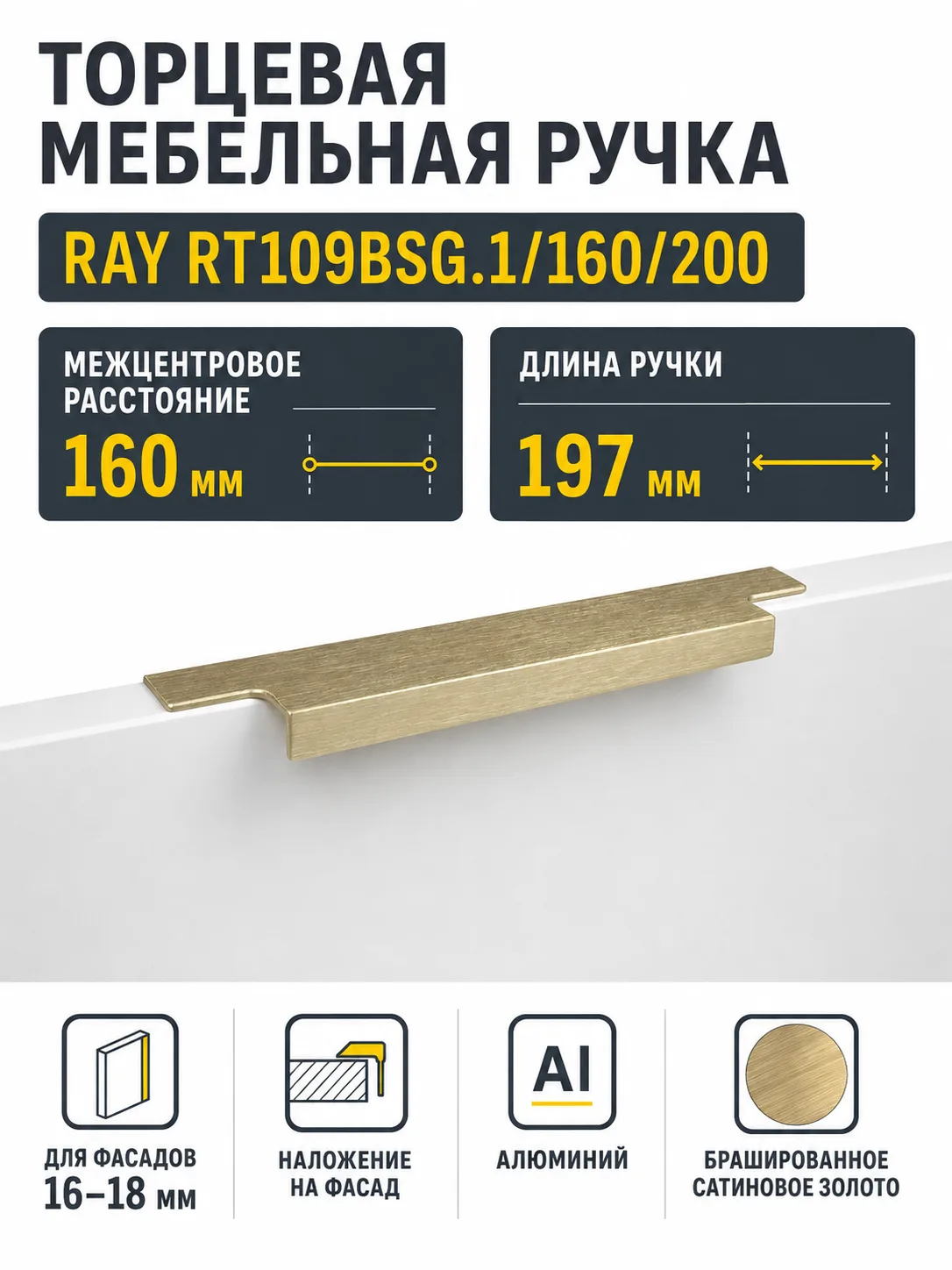 Мебельная ручка RAY RT109BSG.1/160/200