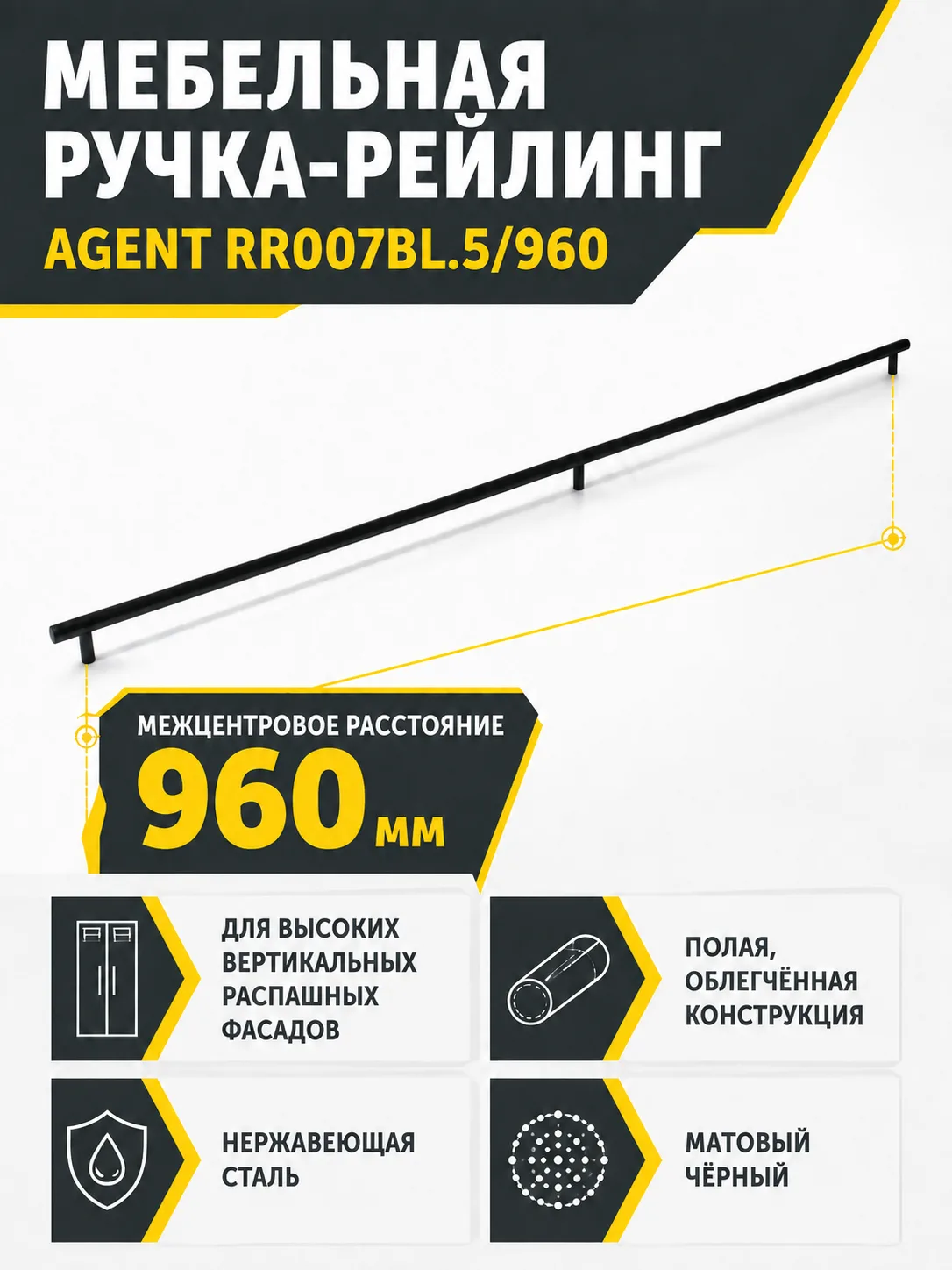 Мебельная ручка AGENT RR007BL.5/960