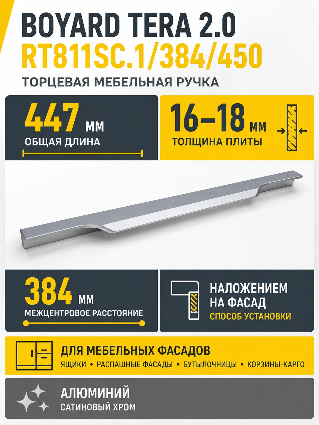 Мебельная ручка TERA 2.0 RT811SC.1/384/450