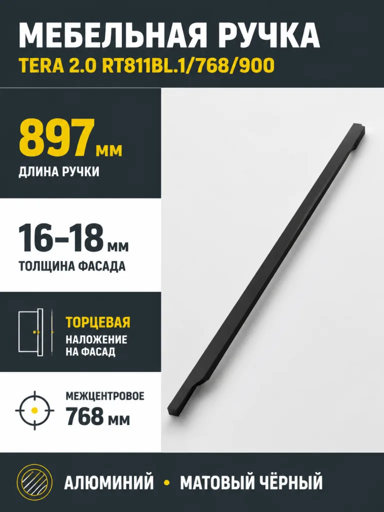 Мебельная ручка TERA 2.0 RT811BL.1/768/900
