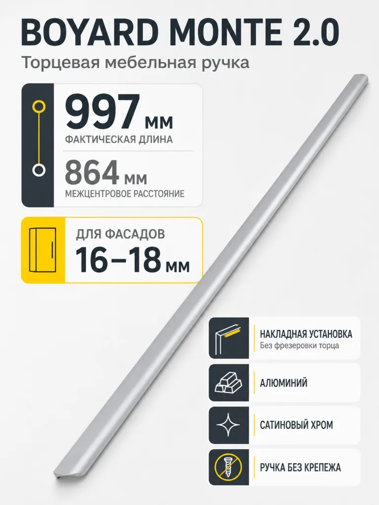 Мебельная ручка MONTE 2.0 RT810SC.1/864/1000