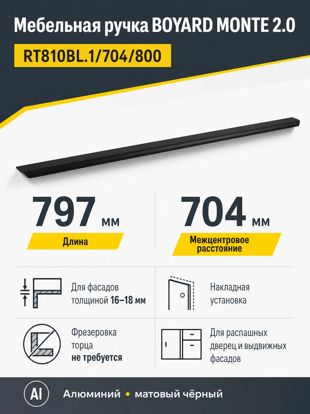 Мебельная ручка MONTE 2.0 RT810BL.1/704/800