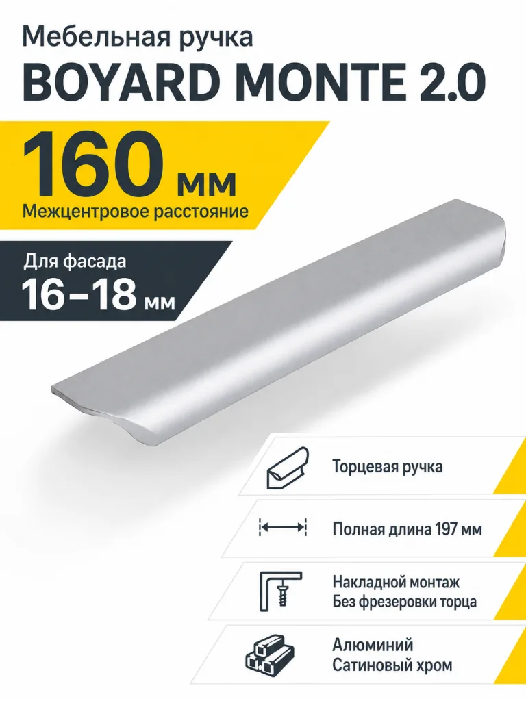 Мебельная ручка MONTE 2.0 RT810SC.1/160/200