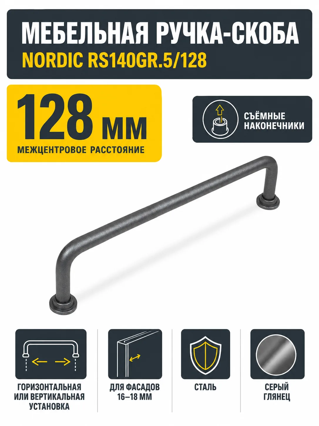 Мебельная ручка NORDIC RS140GR.5/128