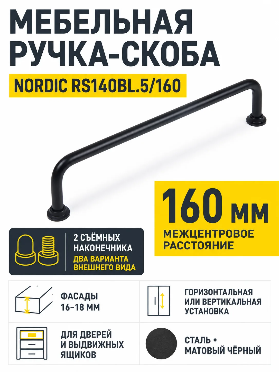 Мебельная ручка NORDIC RS140BL.5/160