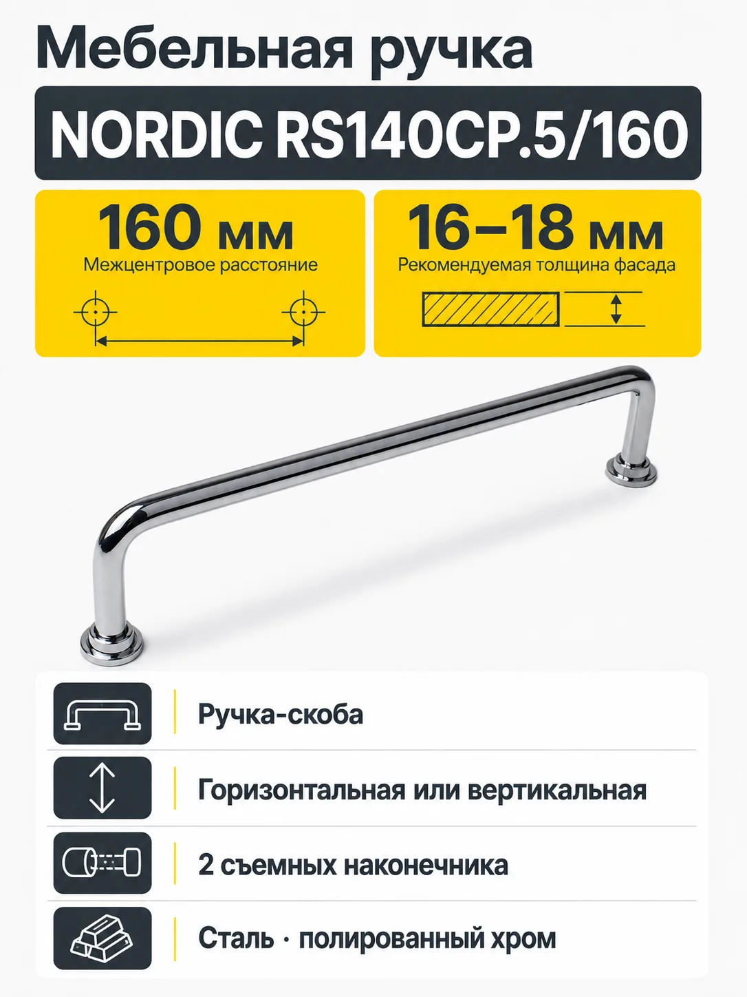 Мебельная ручка NORDIC RS140CP.5/160