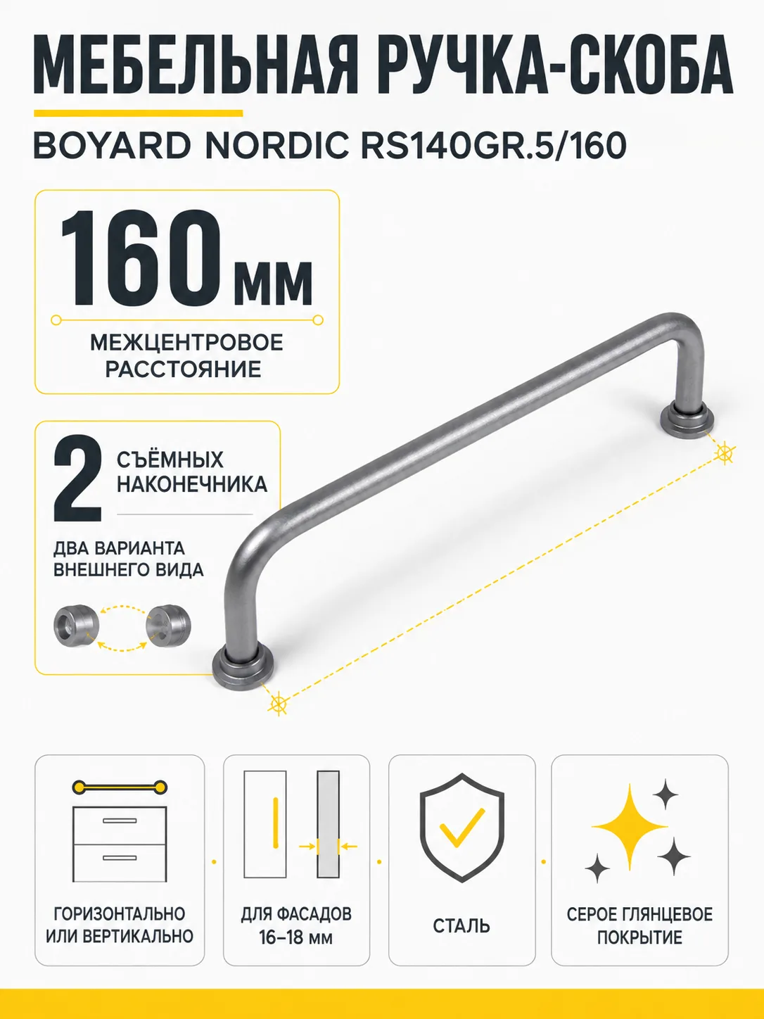 Мебельная ручка NORDIC RS140GR.5/160