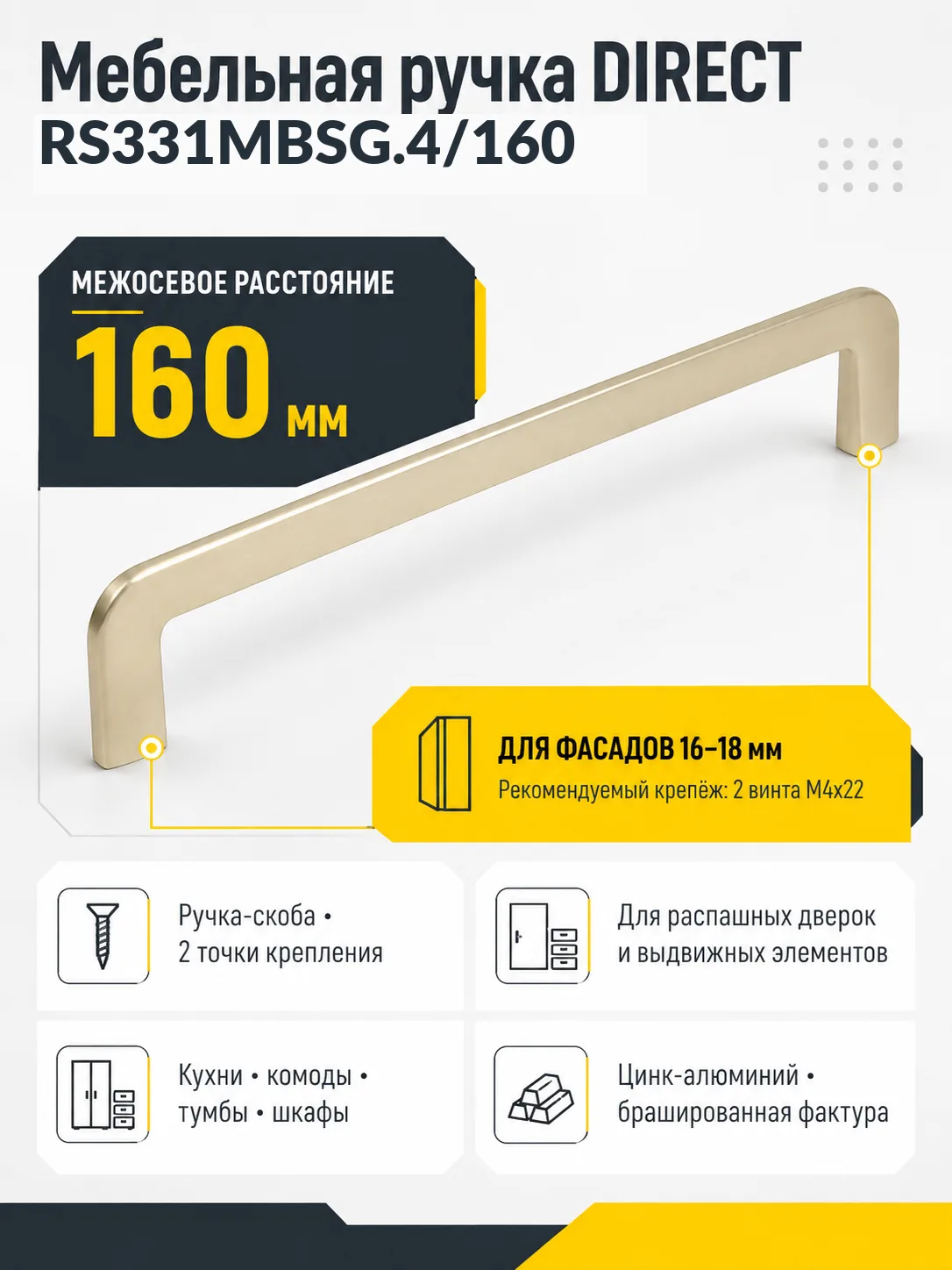 Мебельная ручка DIRECT RS331MBSG.4/160