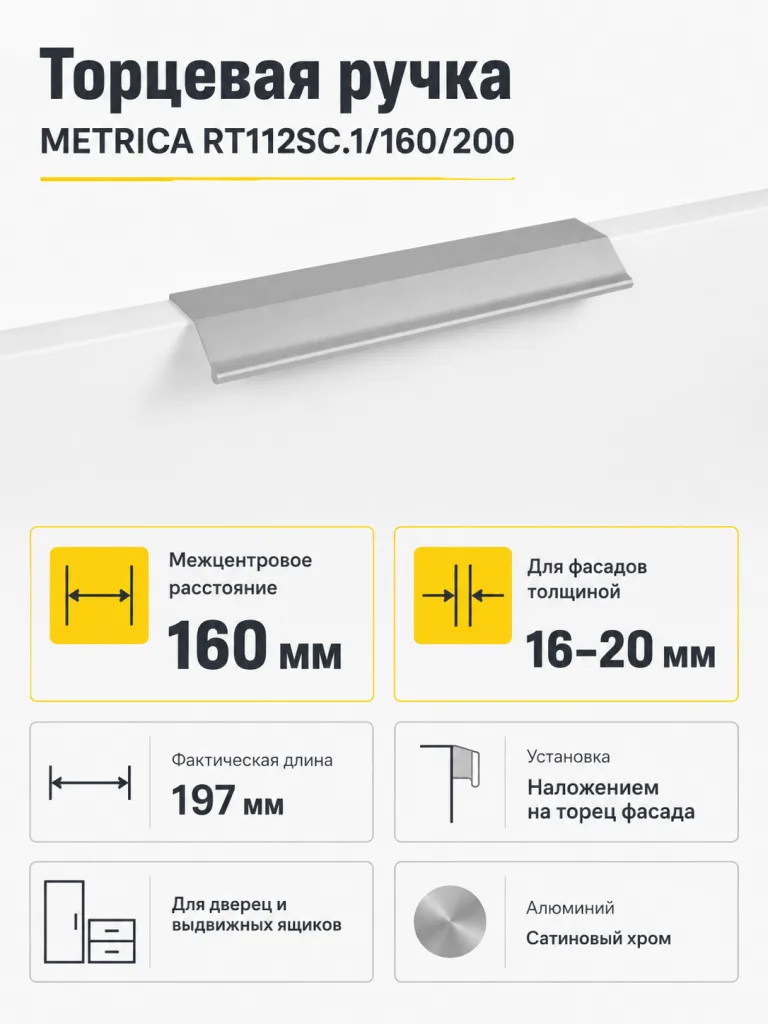 Мебельная ручка METRICA RT112SC.1/160/200