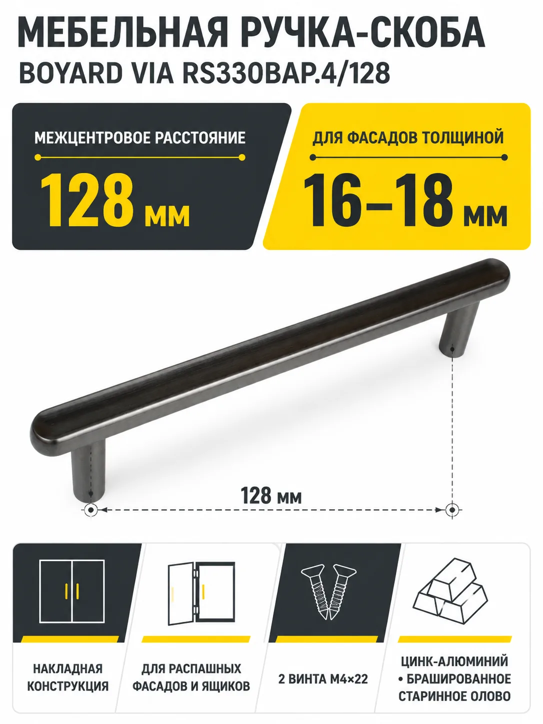 Мебельная ручка VIA RS330BAP.4/128