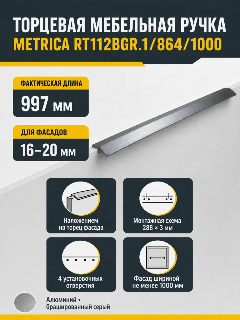 Мебельная ручка METRICA RT112BGR.1/864/1000