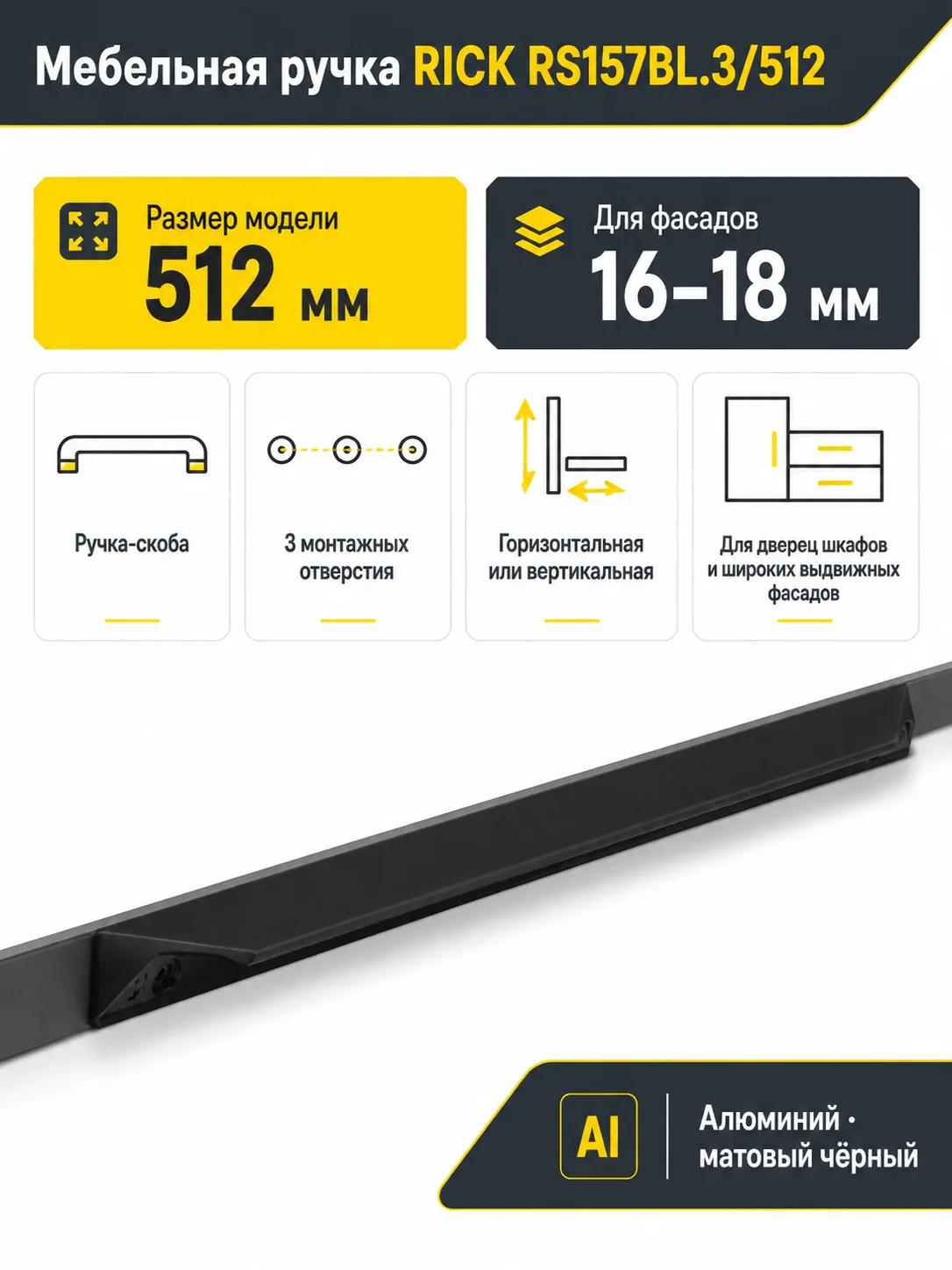 Мебельная ручка RICK RS157BL.3/512